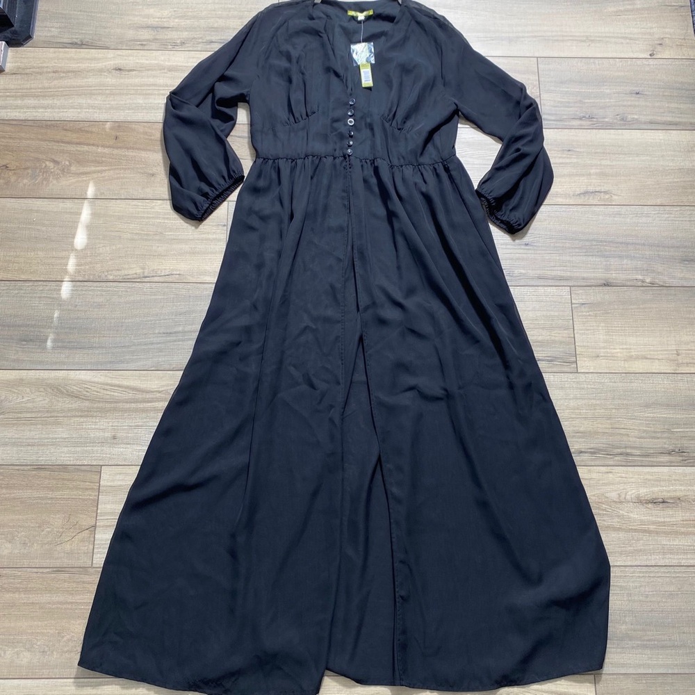Gianni Bini Womens Open Front Kara Dress Size XL Black Semi-Sheer Lined